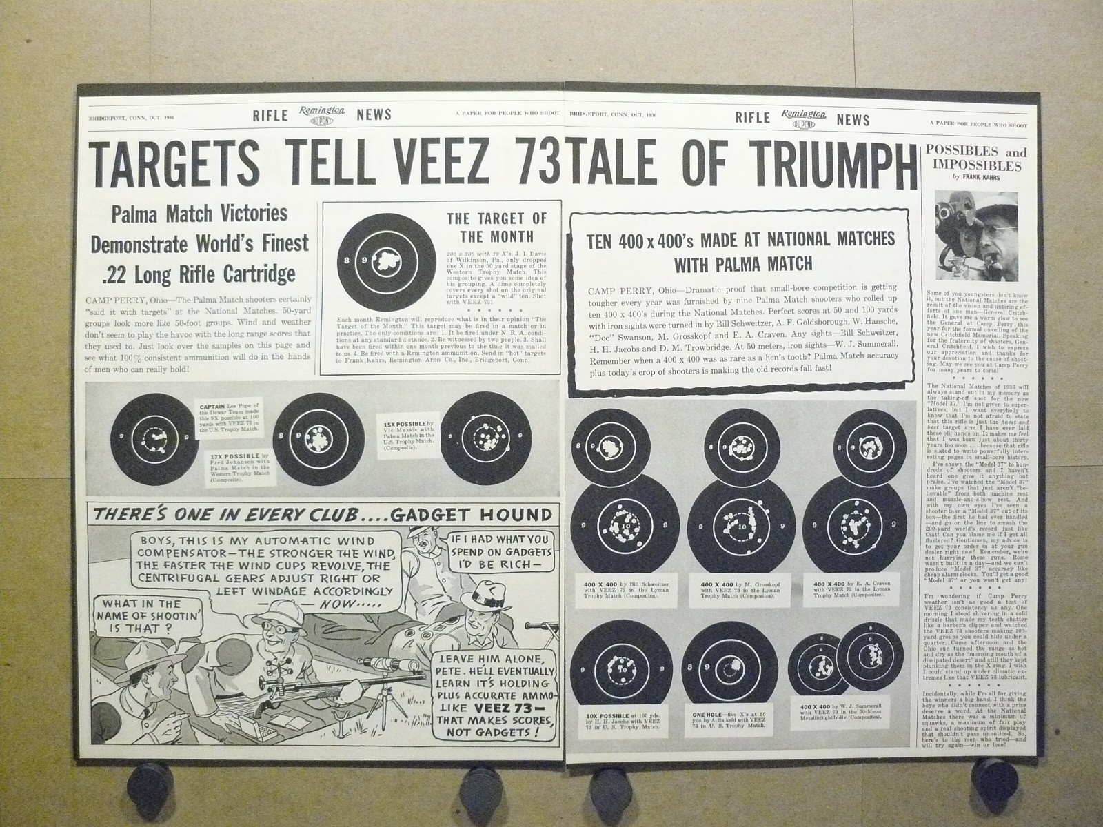 1936 Remington News Veez 73 Vintage 2-pg Print Ad Gadget Hound Comic Camp Perry