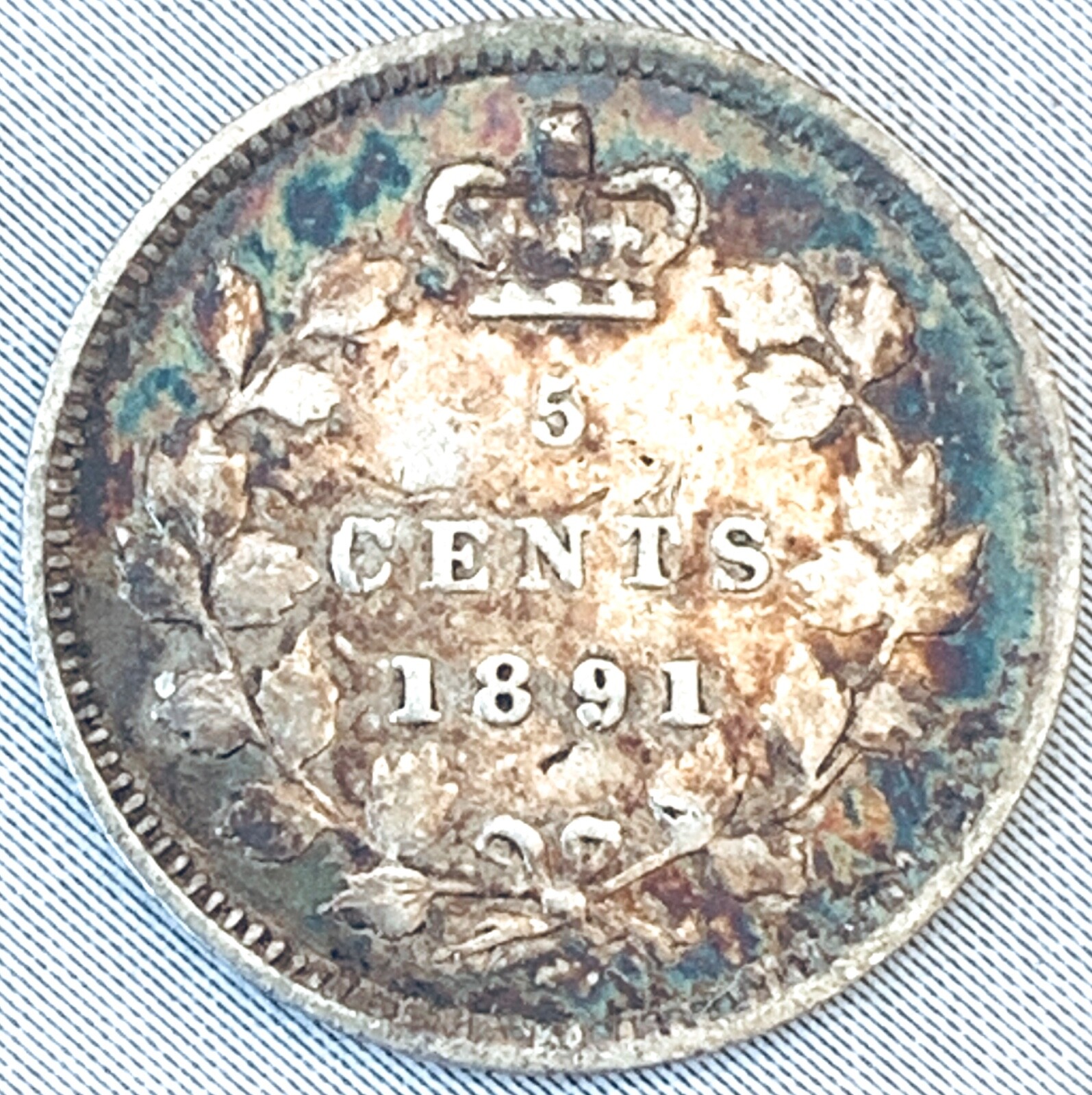 1891 Canada 5 cents Silver Coin Obverse #5 Victoria