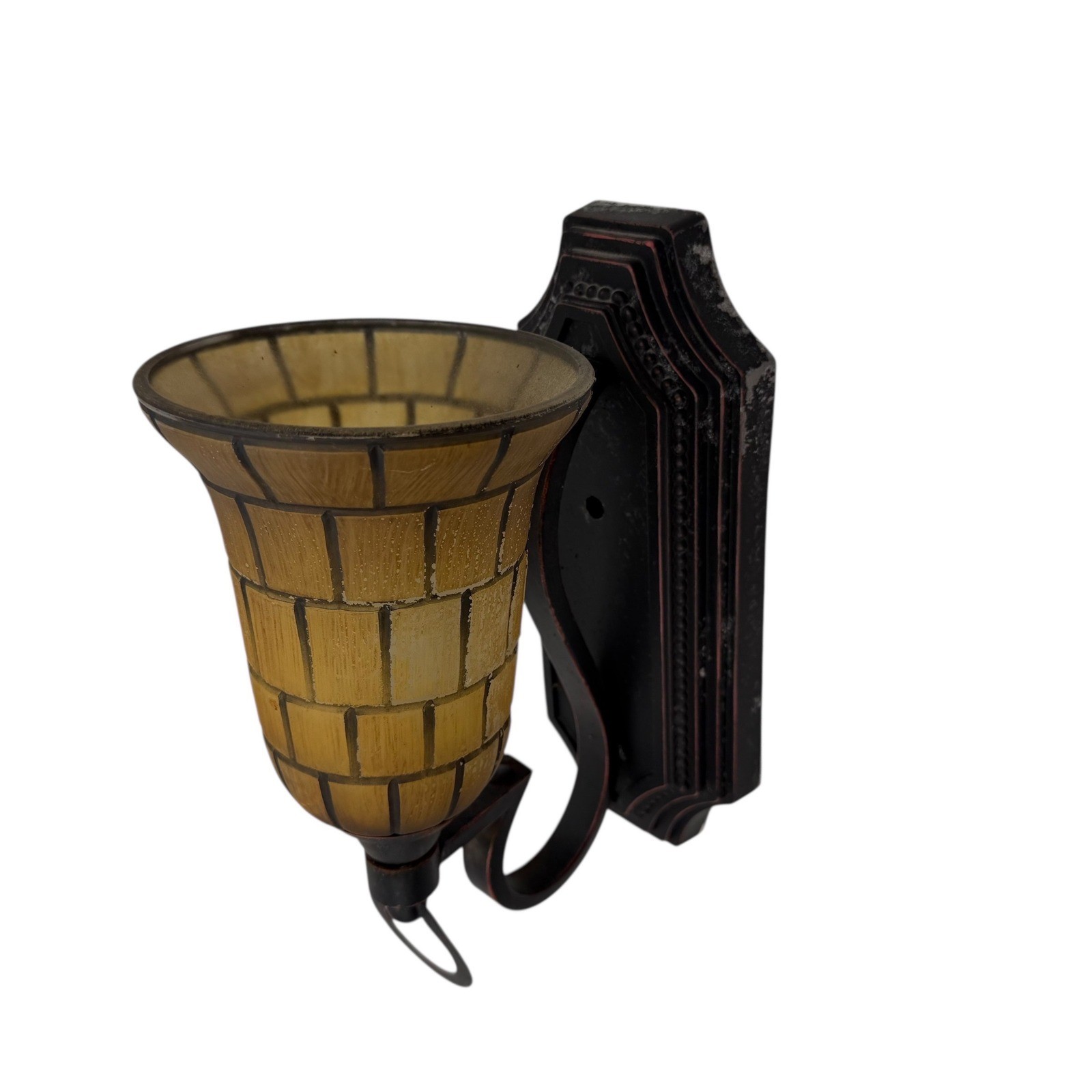 Rustic Bronze Wall Sconce Amber Glass Shade Light Fixture Rustic Farmhouse