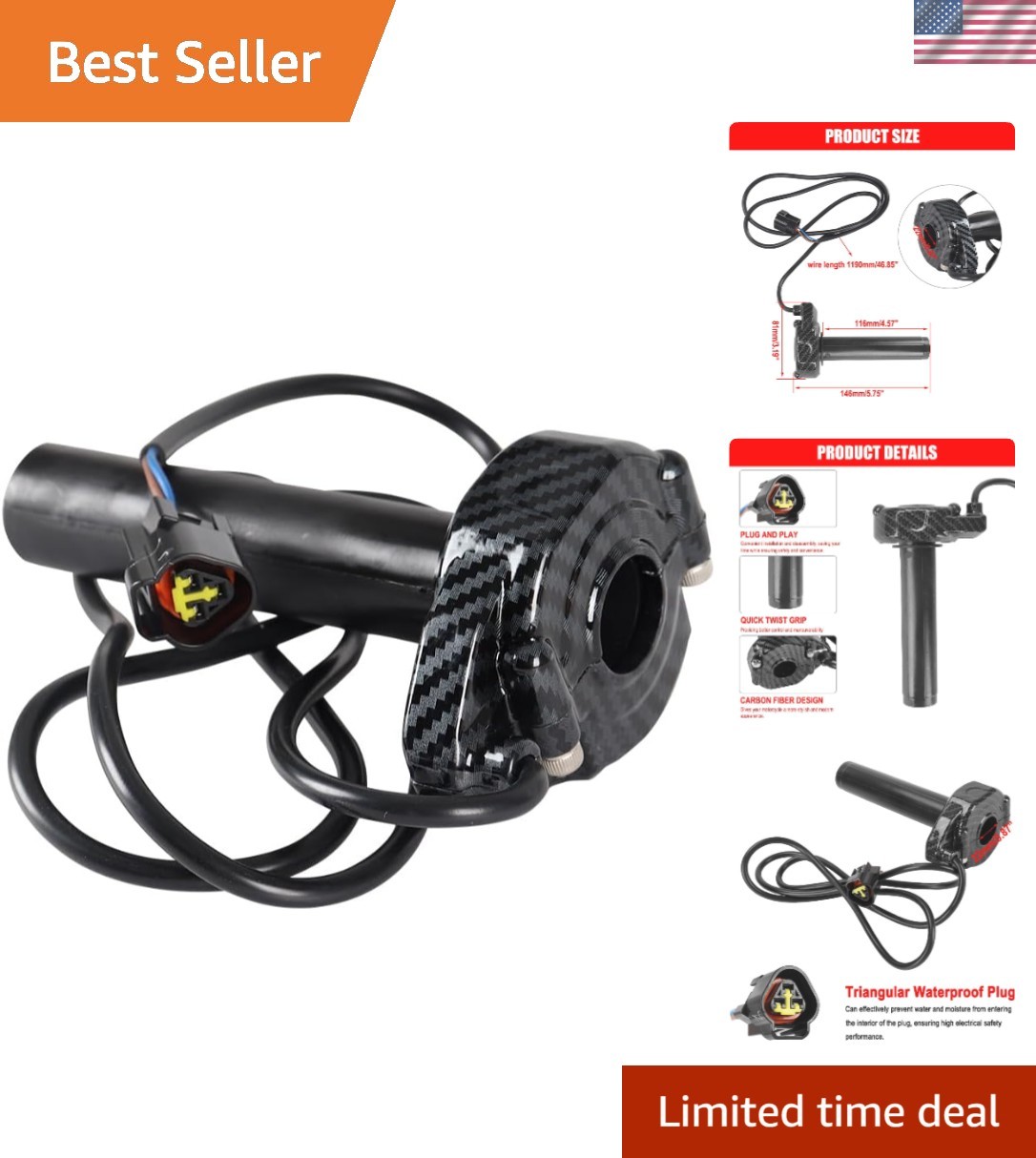 Surron Throttle Handle Imitation Carbon Fiber Throttle Grips Quick Twister wi...