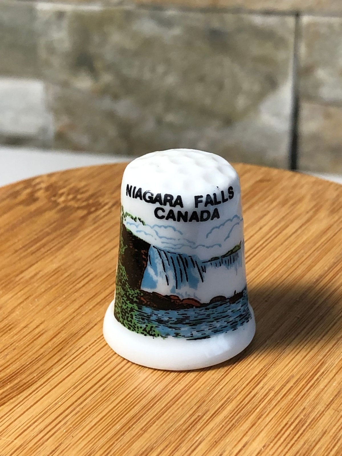 Niagara Falls Canada Thimble Porcelain Souvenir Collectible White Scenic Tourist