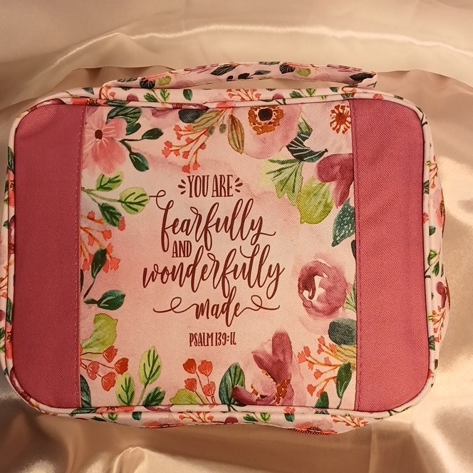 Floral Fabric Bible Cover Psalm 139:14 You Are Fearfully and Wonderfully Made. 