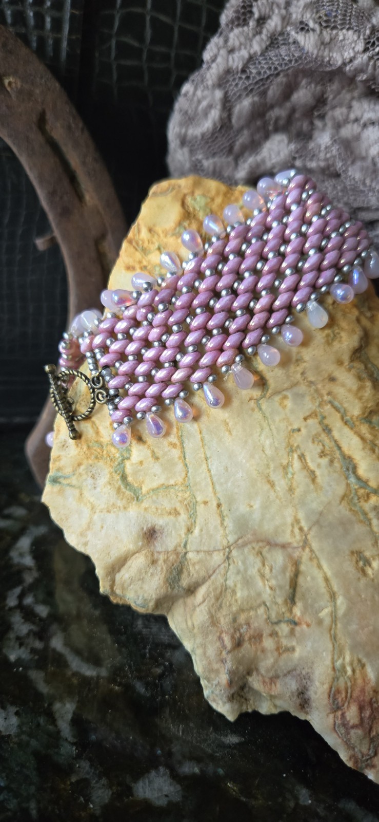 One-of-a-Kind Pink & Silver Beaded Bracelet
