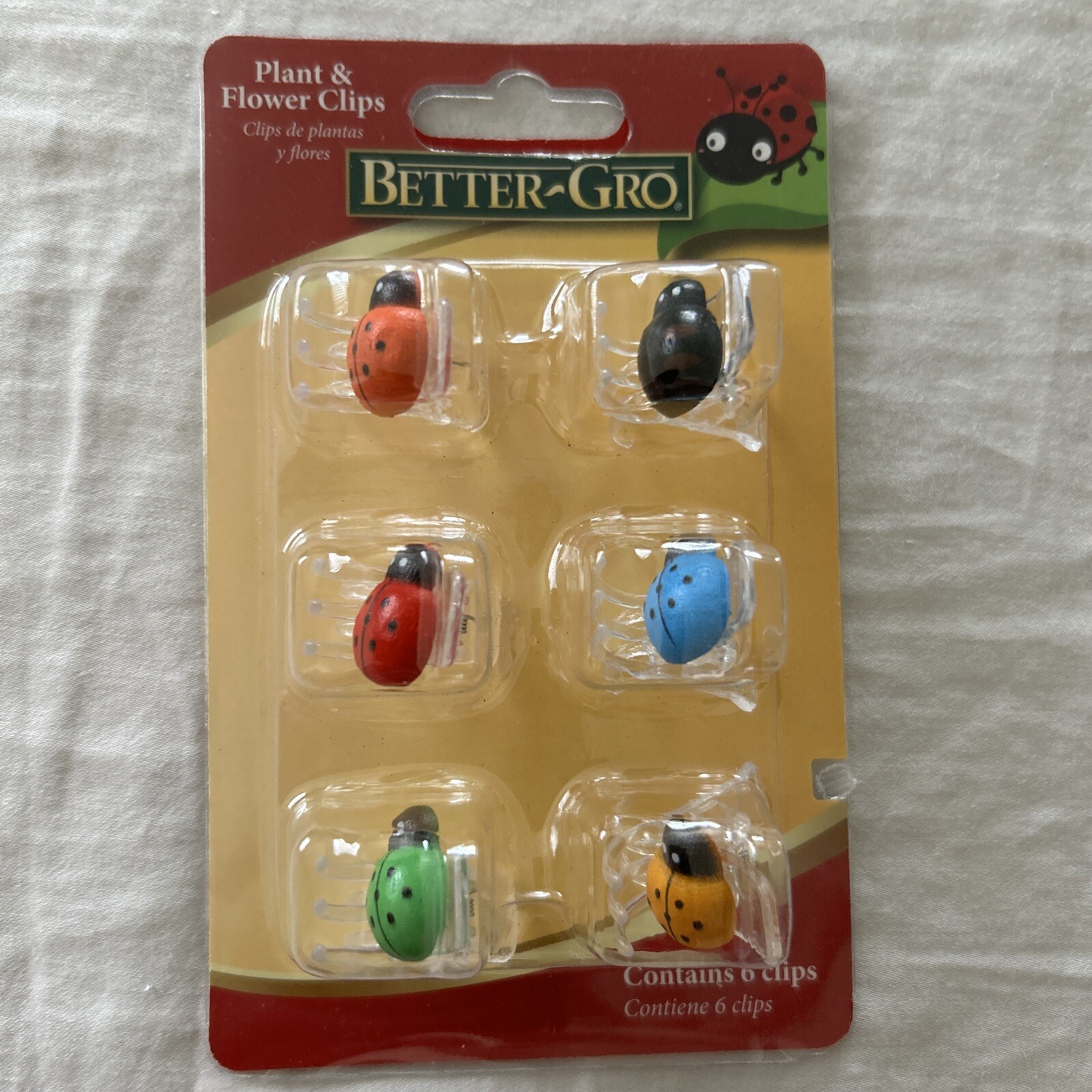 6 Cute Lady Bug Plant Plastic Clips
