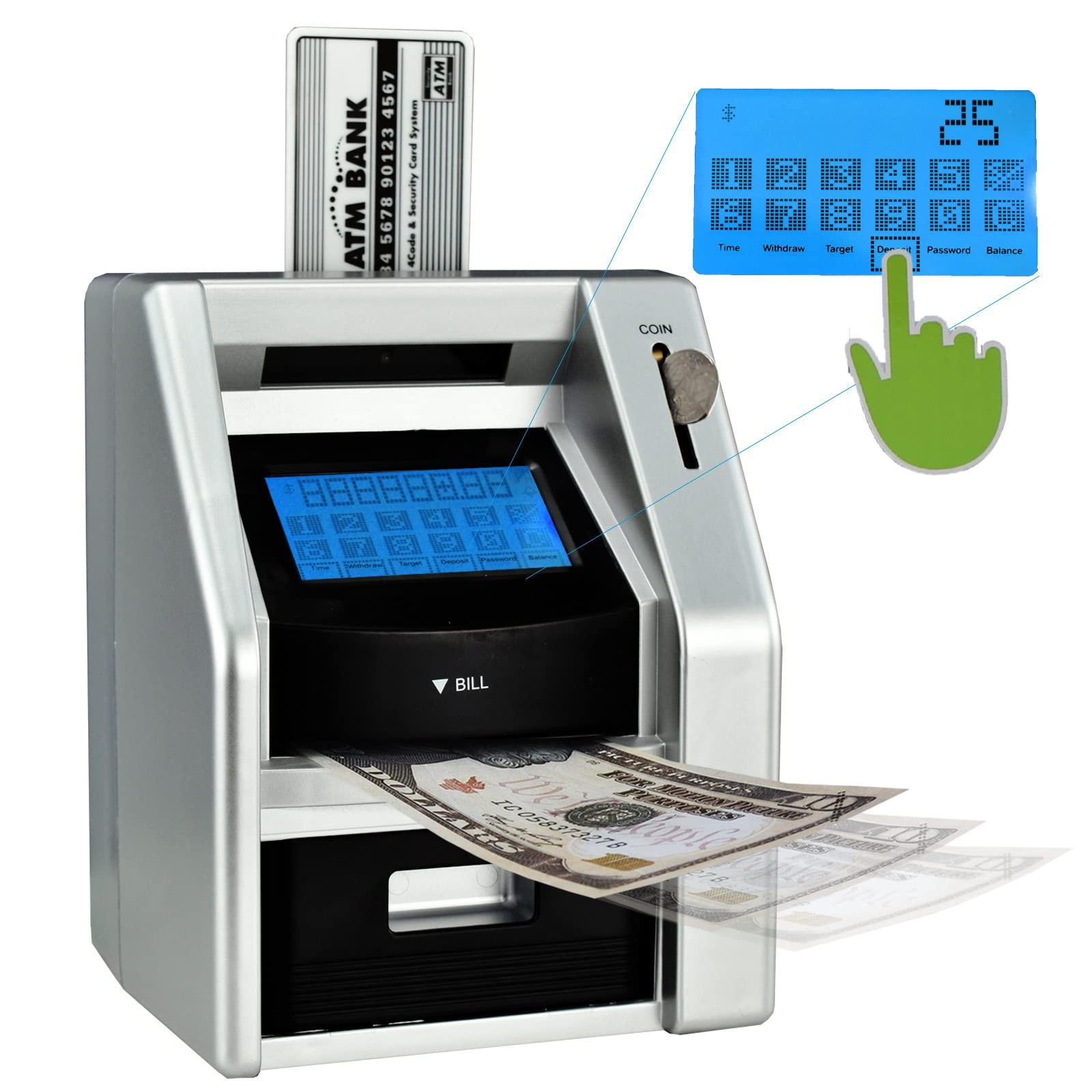 Touchscreen ATM Piggy Bank for , Electronic Money Bank with Coin Counter, Car...