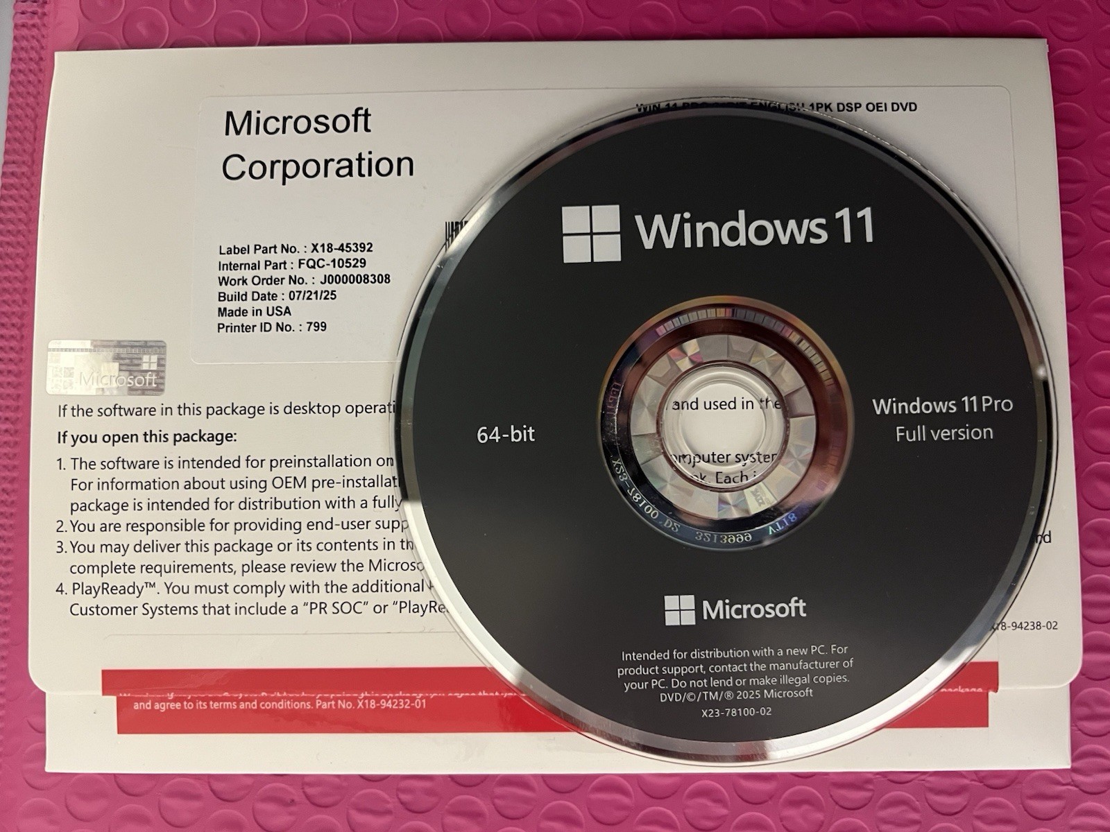 Windows 11 Pro 64-Bit DVD | Factory Sealed Lifetime License Key OEM