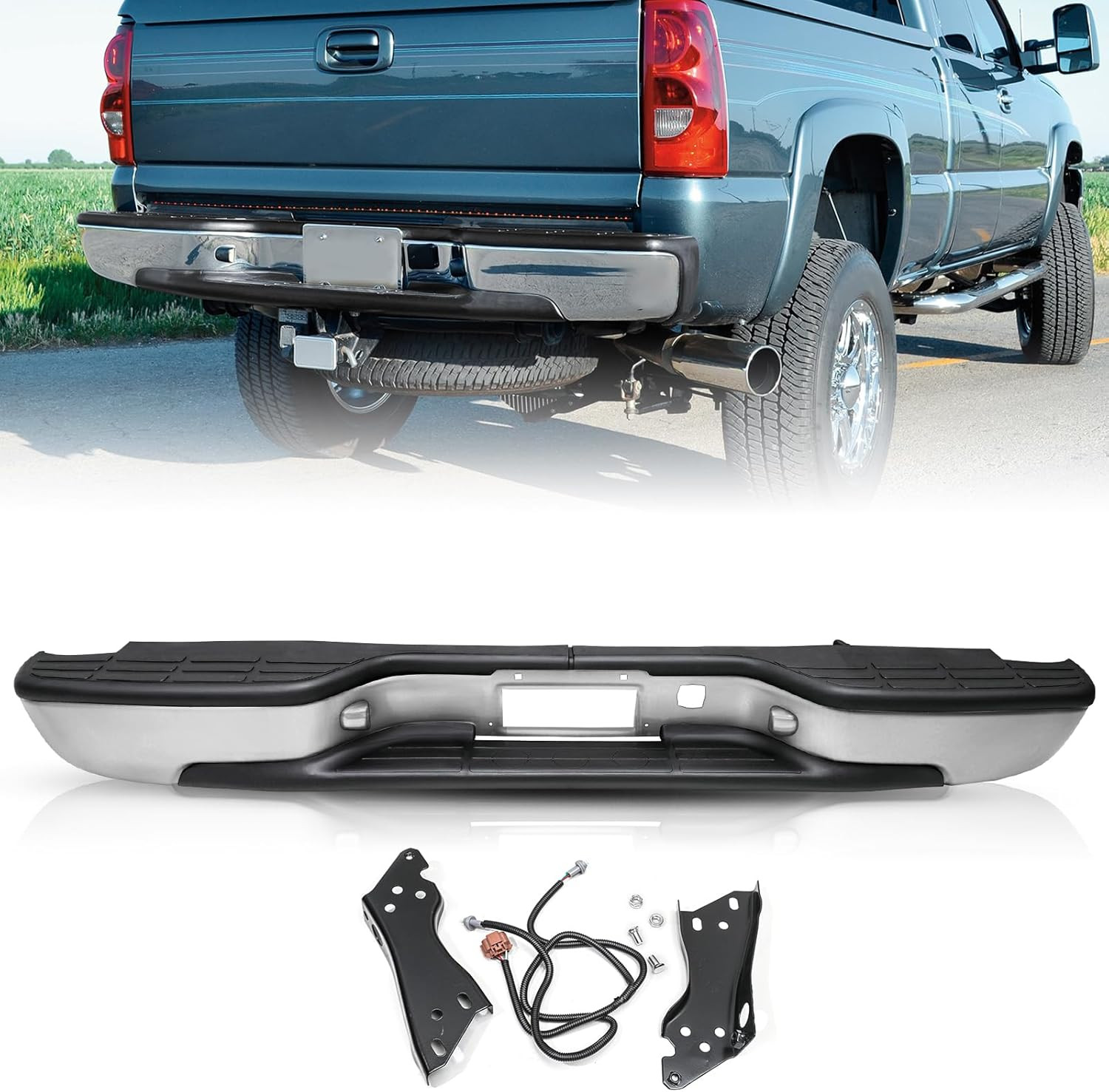Rear Bumper Replacement for 1999-2006 Chevy Silverado GMC Sierra 1500 2500, 2007