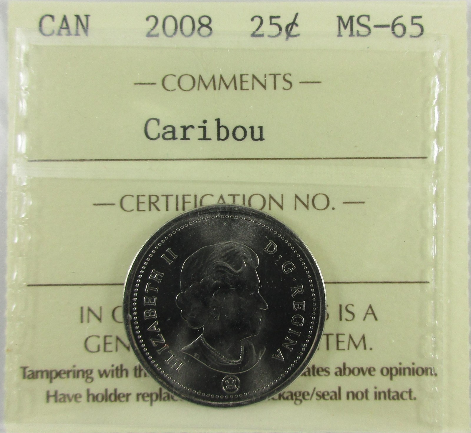 2008 Canada Twenty-Five Cent - ICCS, MS-65