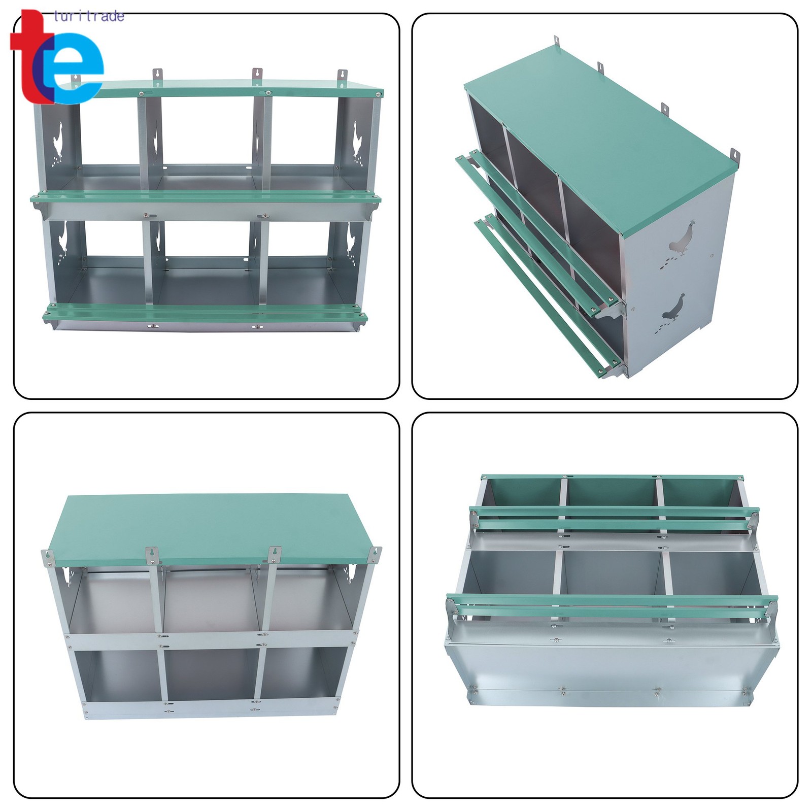 Sturdy Chicken Nesting Boxes - 6 Compartment Metal Poultry Nest Box Wall Mount