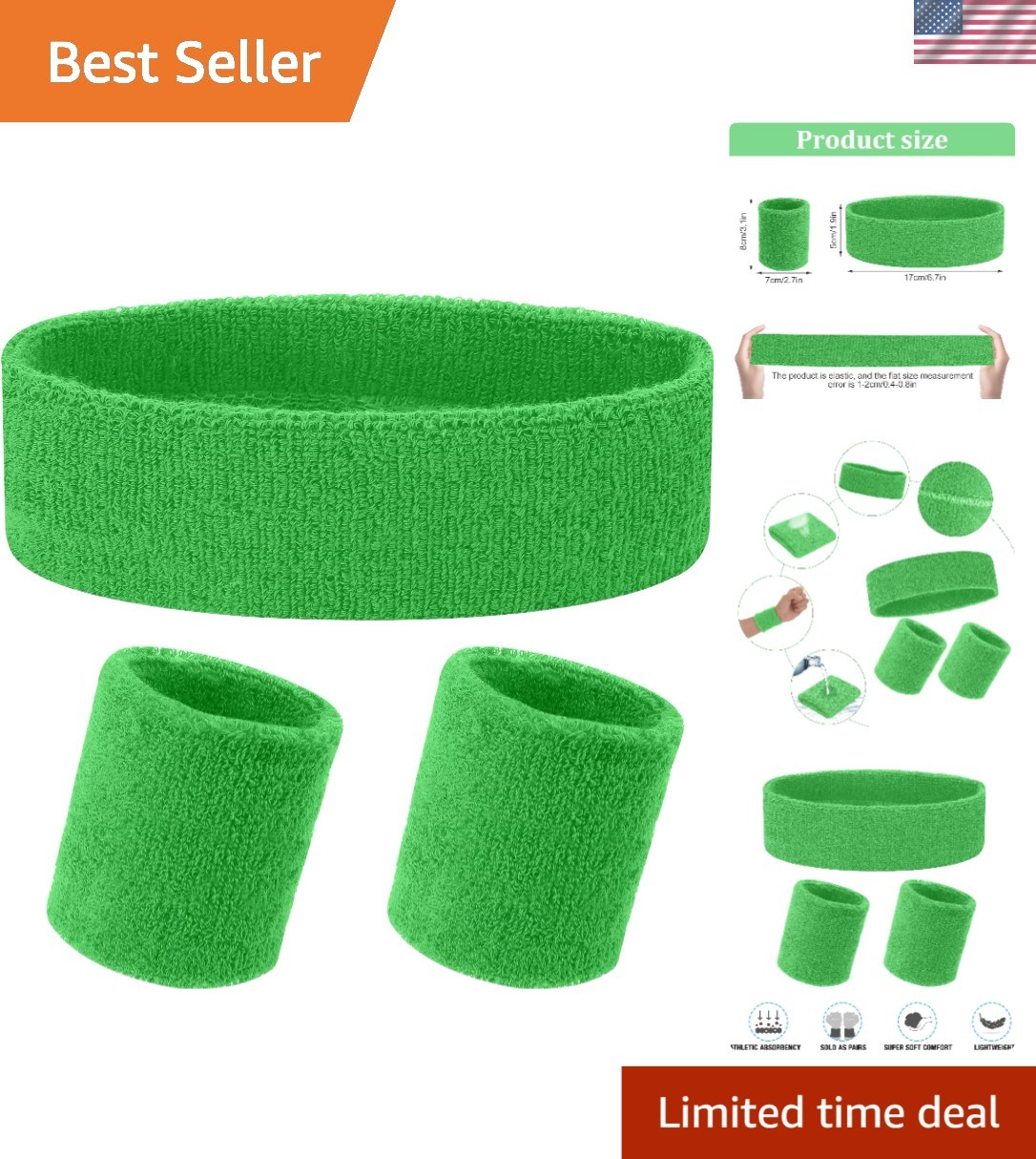 Ultimate Sweat-Wicking Headband & Wristbands Set for Athletes - Black & Green