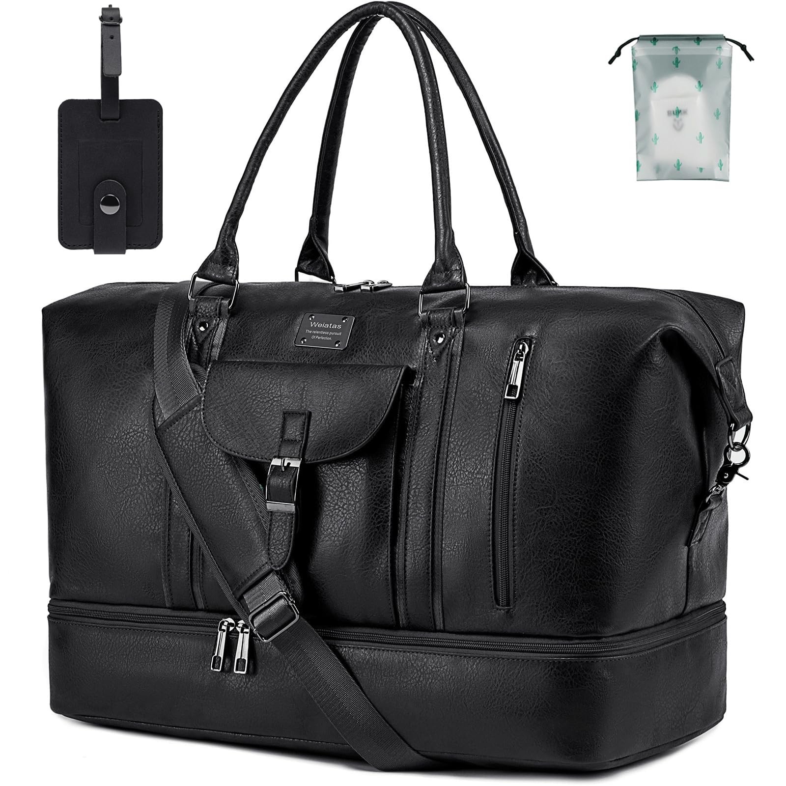weiatas Faux Leather Travel Duffel Bag for Women Men, Large Weekender Overnig...