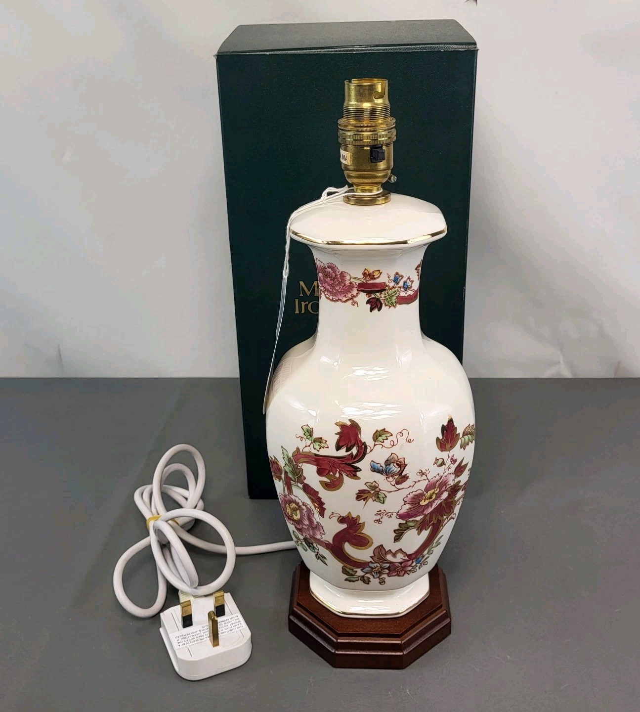 Masons Ironstone Red Mandalay Table Lamp Vintage Octagonal Unused 14" Tall Light