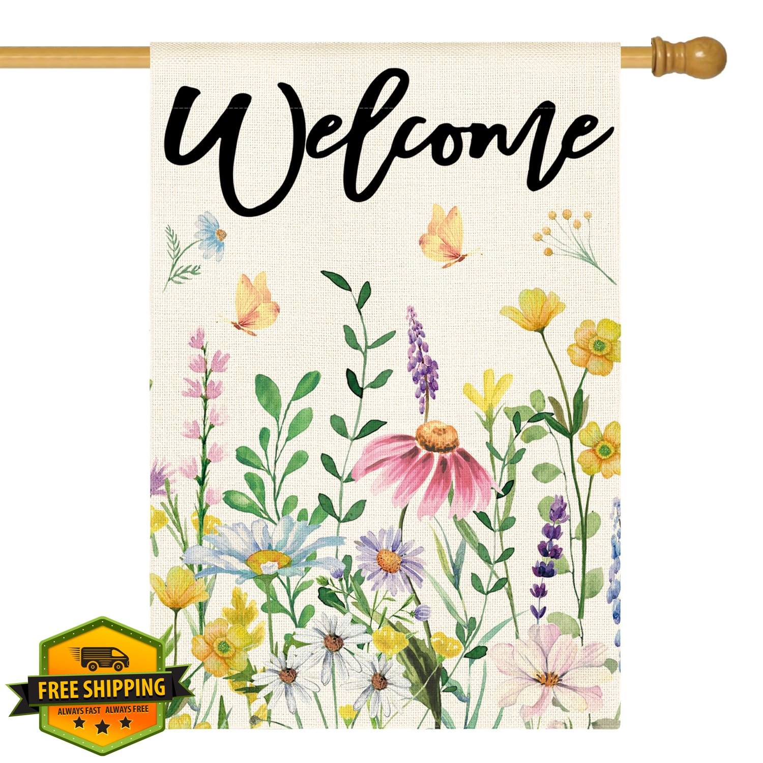 AVOIN colorlife Floral House Flag 28x40 Double Sided Rustic