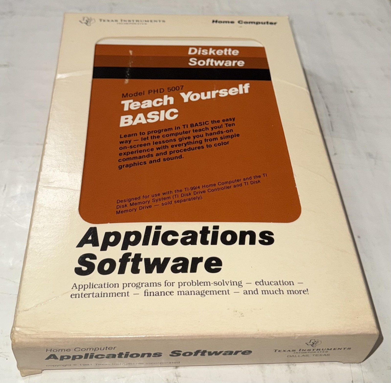Vintage Texas Instruments Teach Yourself BASIC Diskette TI-99/4A PHD 5007 USA
