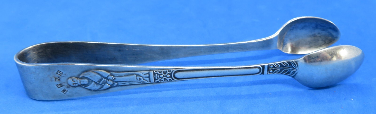 Silver plate electroplate vintage Victorian antique pair Apostle sugar tongs C