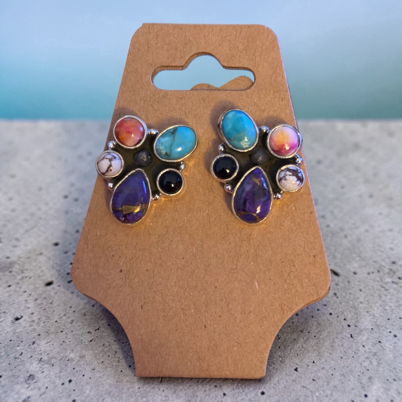 Gorgeous Pair of Multi Turquoise Pierced Earrings. Sterling Silver.