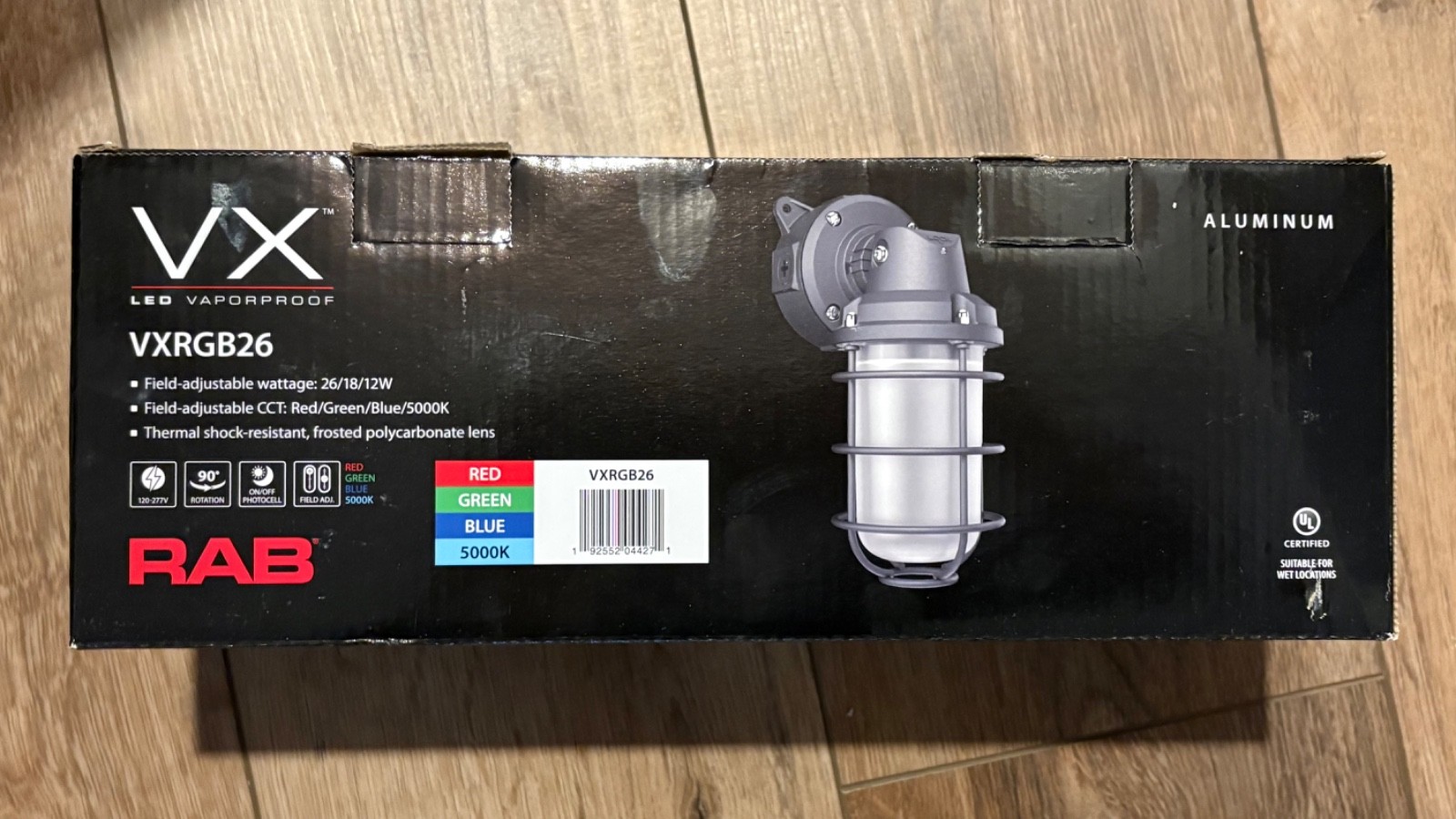 RAB VXRGB26 LED VAPORPROOF FIELD SELECTABLE WATTAGE AND CCT P-101236 - NEW