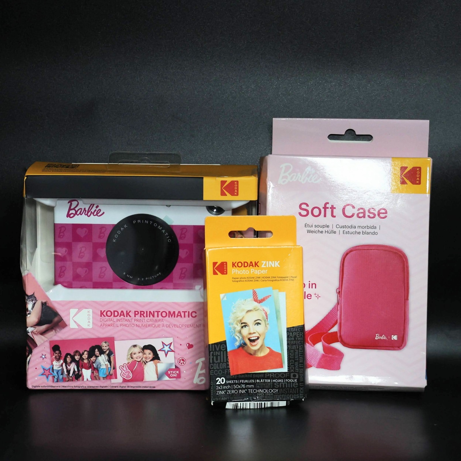 Kodak X Barbie Printomatic Full-Color Instnt Sticker Print Digital Camera Bundle