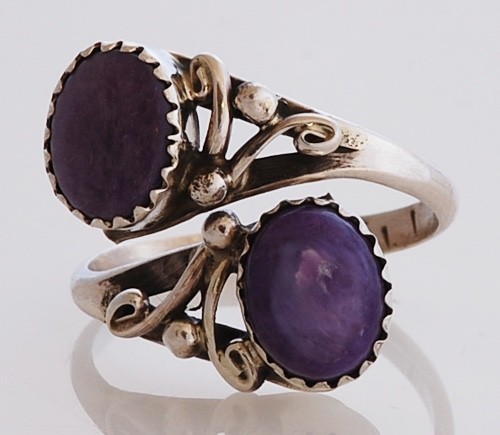 Native American Handmade Sterling Silver with Purple Agate Adjustable Size Ring