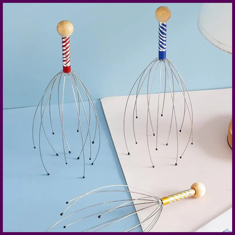 1PC Octopus Head Massager Stainless Steel Engraved Head Relaxer Brain Massage