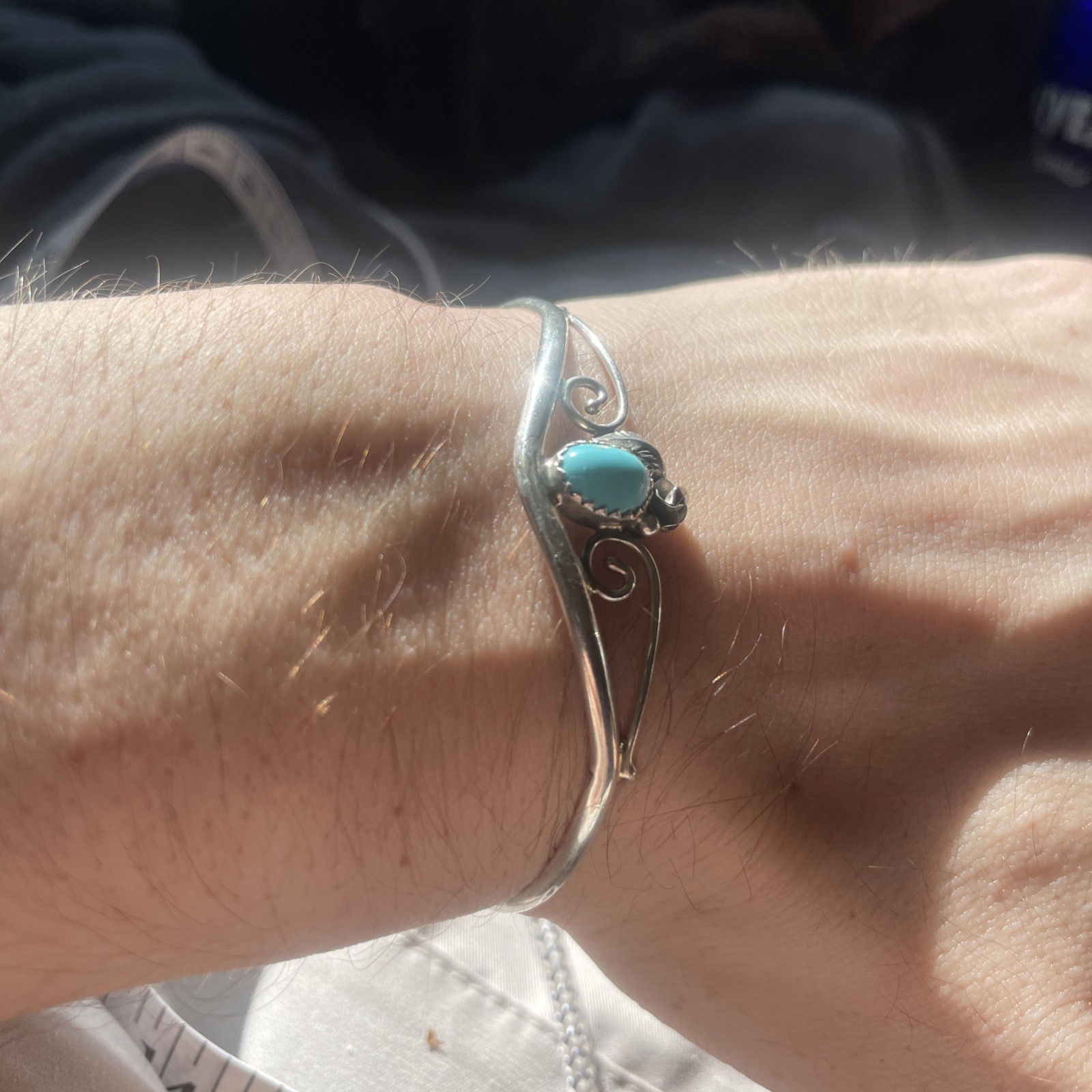 Navajo Sterling Silver Turquoise Signed Jerry Cowboy Cuff Bracelet Native VTG