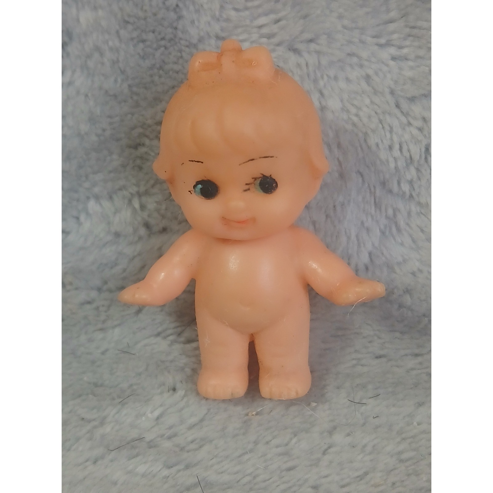 Vintage Kewpie Style Miniature Doll 2 Inch Peach Vinyl Baby Figurine Retro Toy