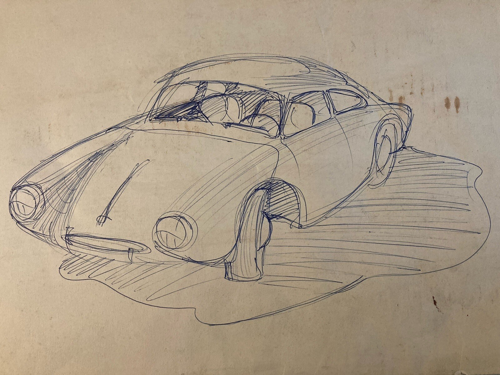 Très Beau Dessin Stylo Papier Design Voiture Collection Art 1950 A Identifier