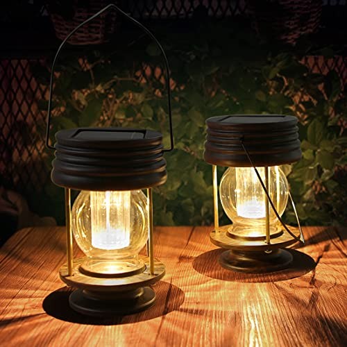 Solar Lanterns Outdoor - 2 Pack Hanging Solar Lights for 2 Pack Warm Lights