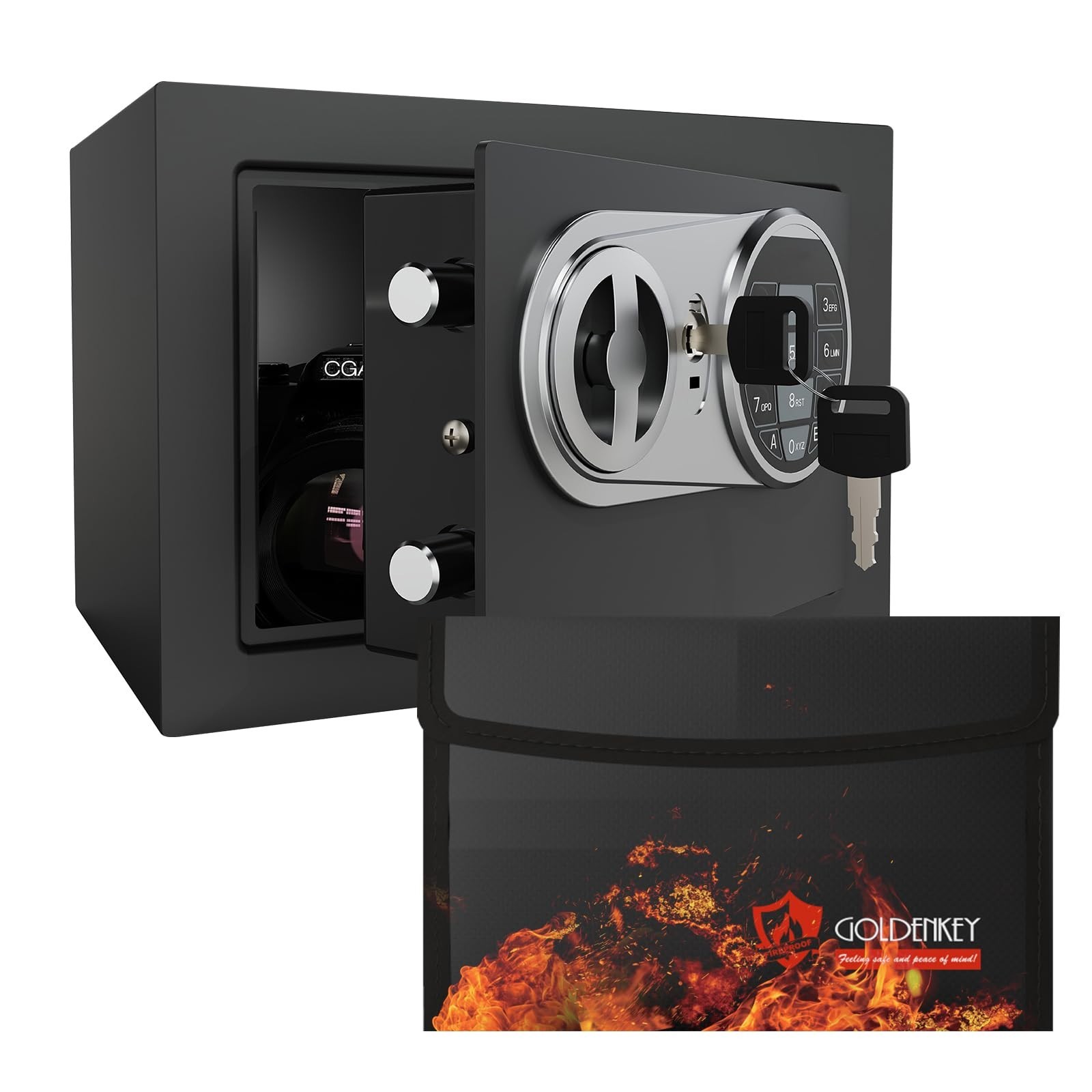 Goldenkey Small Safe with Fireproof Bag, Digital Mini Money Safe with Keypad ...