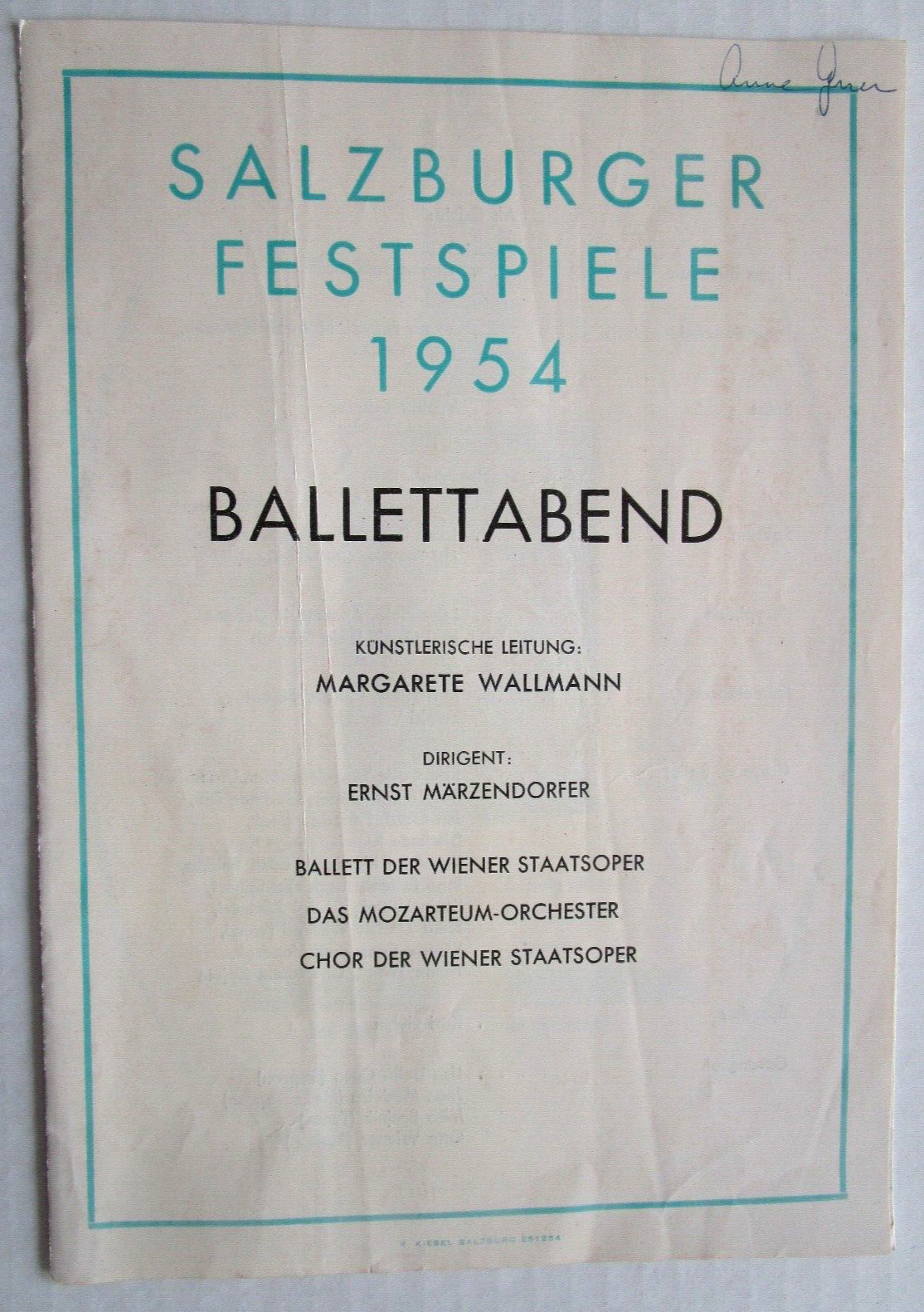 1954 SALZBURGER FESTSPIELE  BALLETTABEND PROGRAM - E6D