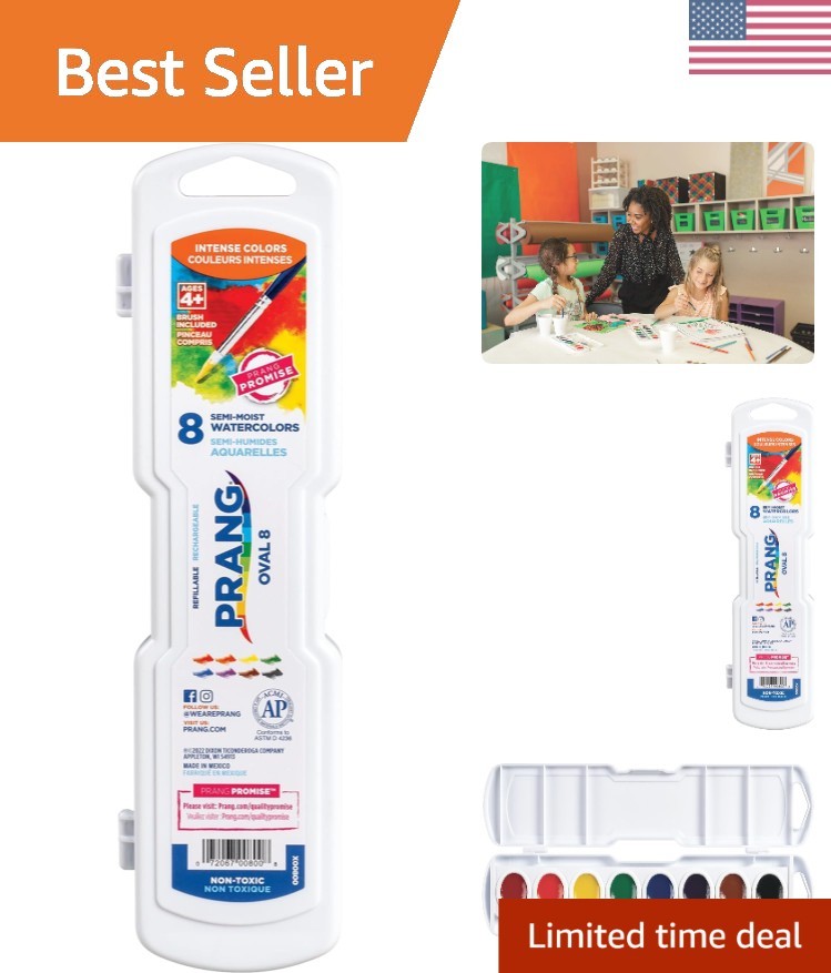 Vivid 8 Assorted Colors Watercolor Paint Set with Brush - Non-Toxic & Refillable