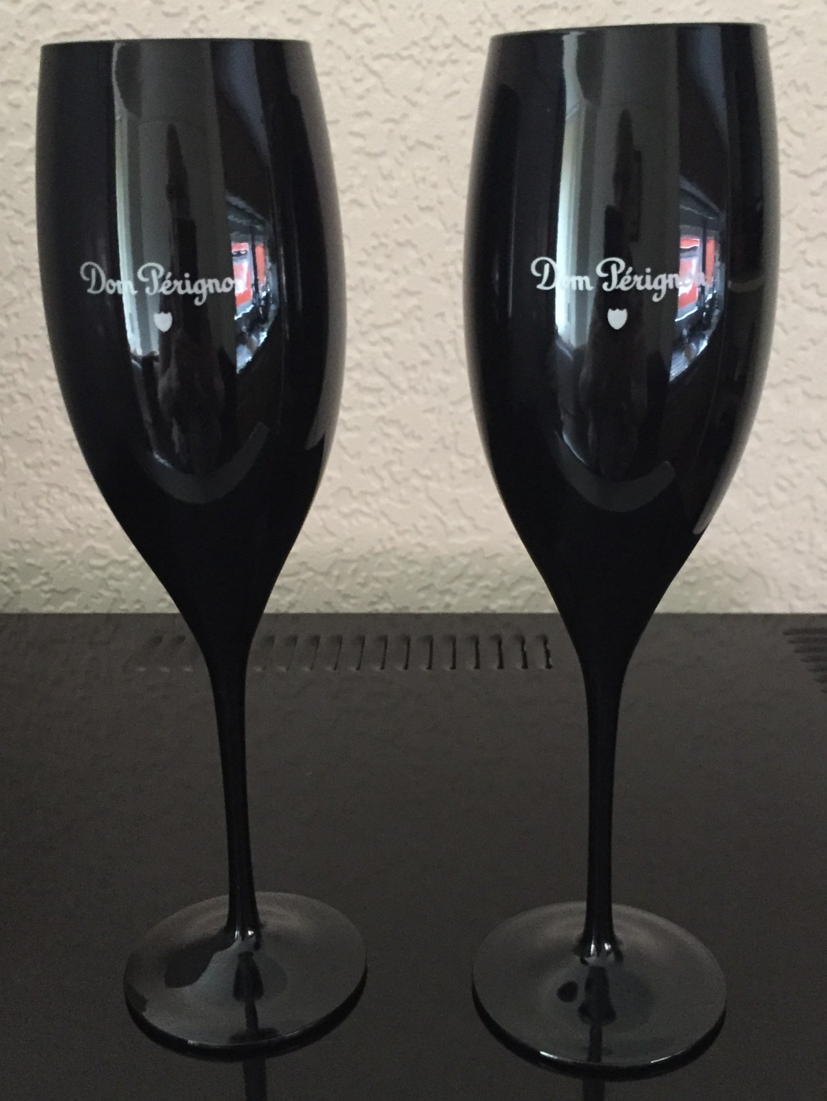 DOM PERIGNON CHAMPAGNE   BLACK CRYSTAL FLUTES X 2 RARE  MORE AVAILABLE