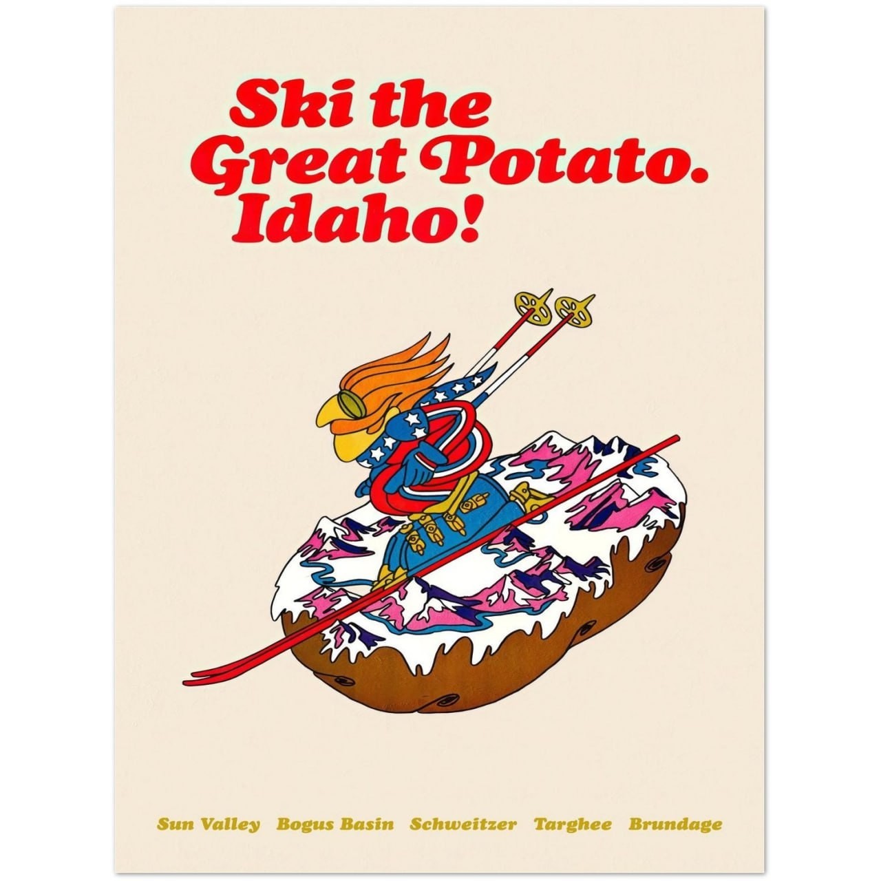 Ski The Great Potato Idaho Vintage Travel Ski Resort Art Poster