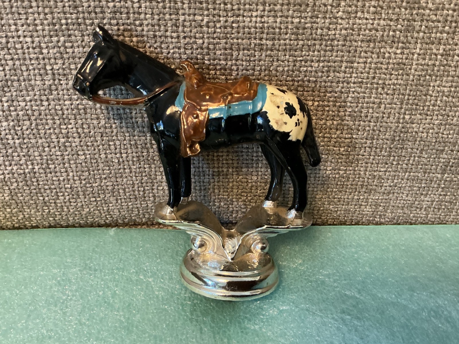 Vintage Horse Trophy Topper, hand painted, solid metal, 5" tall
