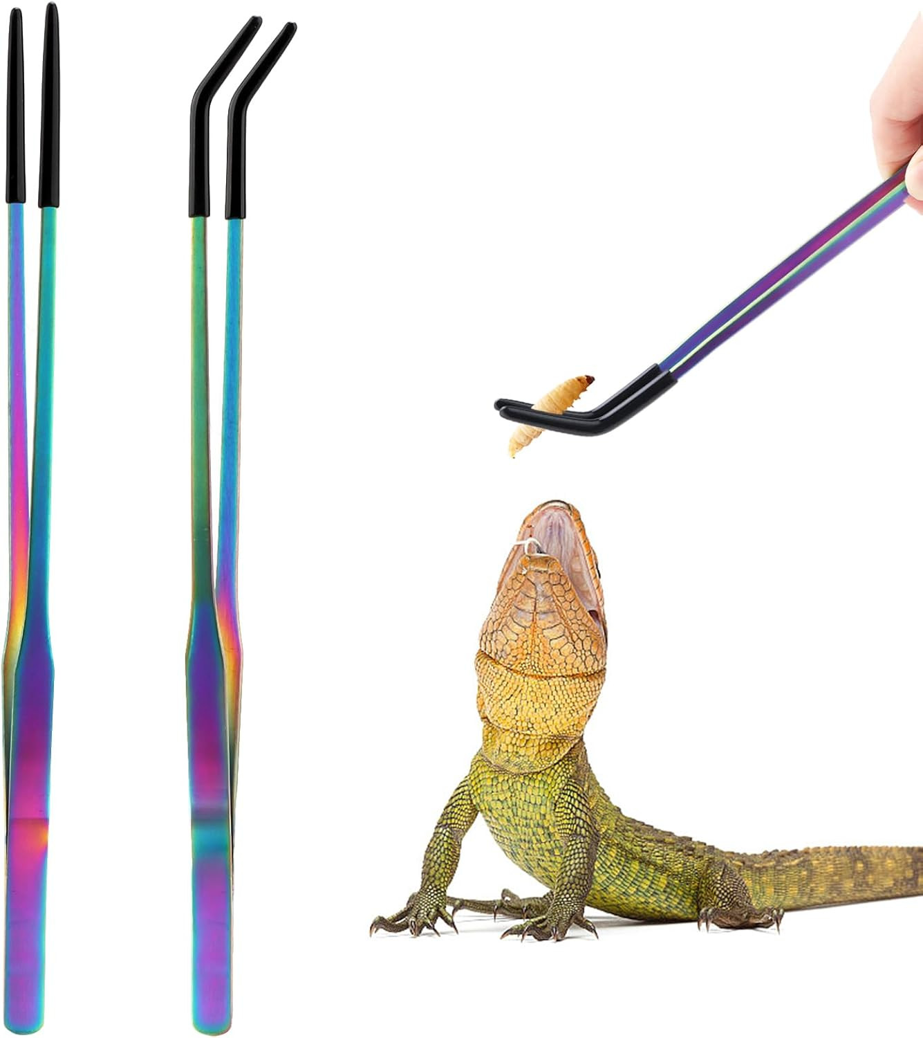 OLIISS Stainless Steel Reptile Feeding Tongs with Rubber Tip - 10.6" Straight