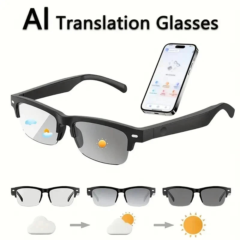 Bluetooth Smart Glasses with Speakers Eyewear Music translator Headphones Black
