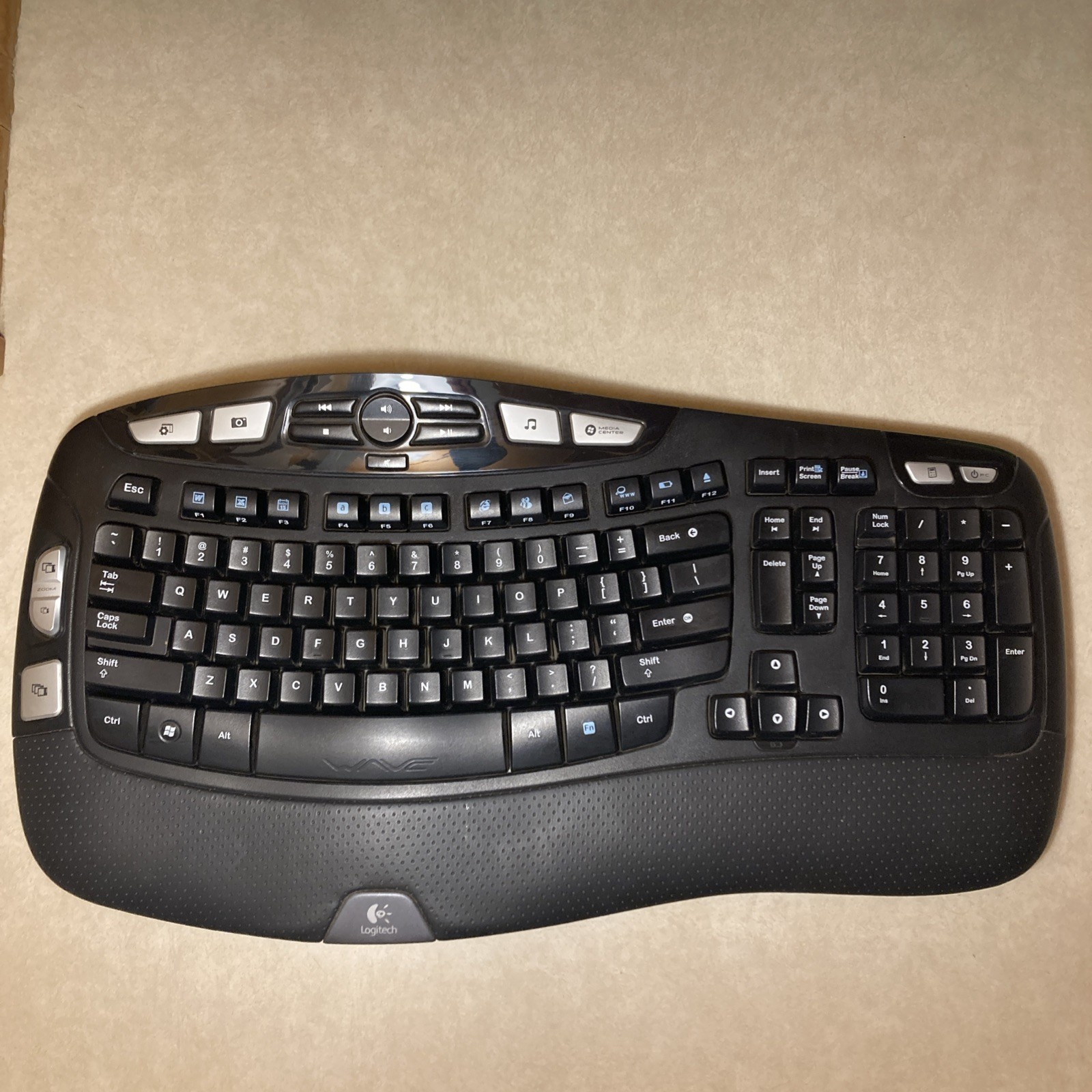 Logitech Wireless Wave K350 Ergonomic Keyboard With USB Receiver No Dongle