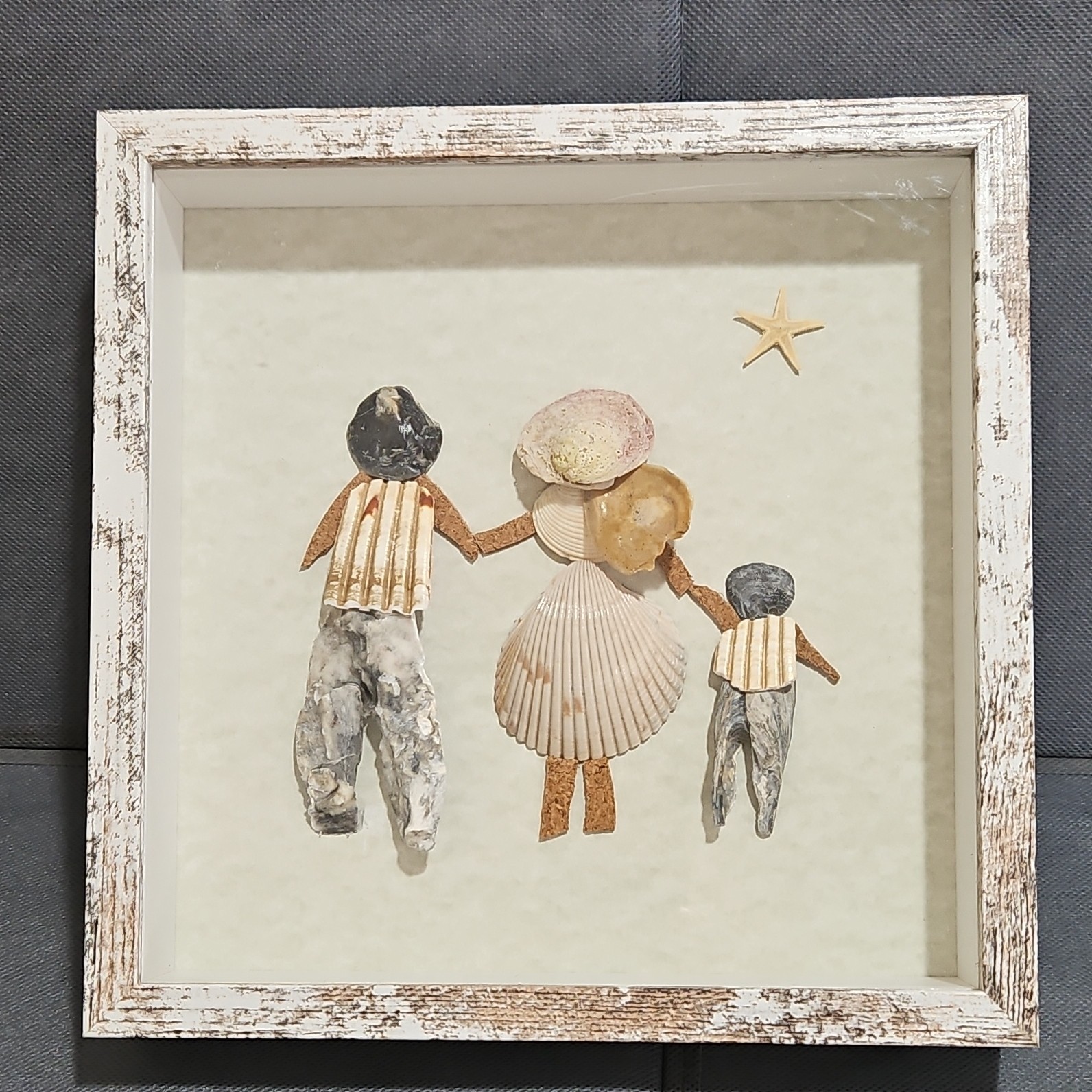 Framed Nautical Americana, Seashell Family Shadow Box Art