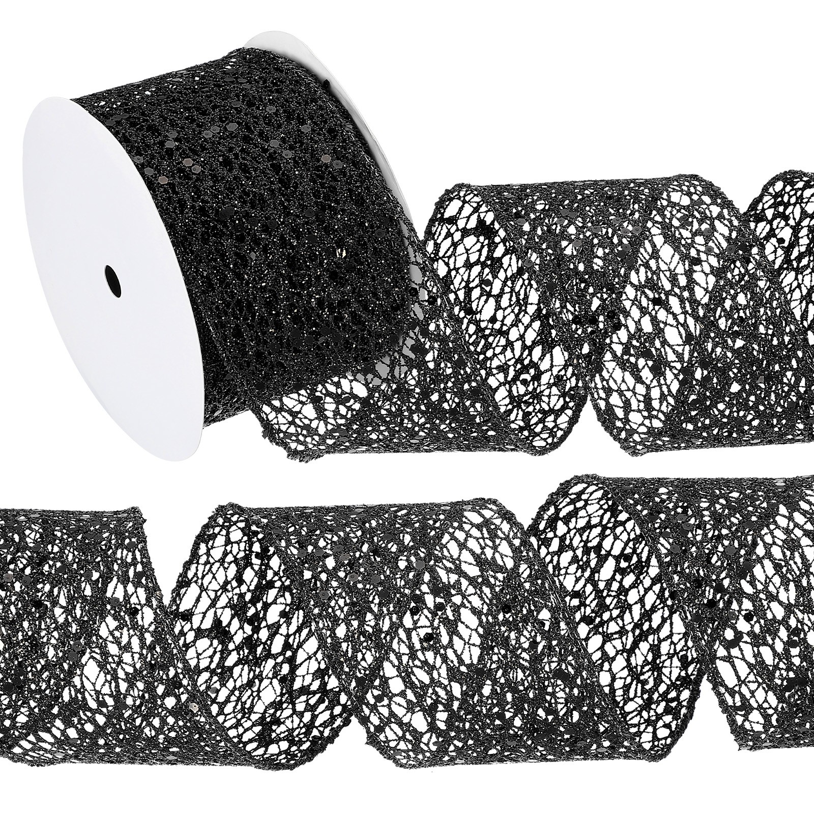 2.5"x 10Yards Sparkling Glitters Yarn Ribbon Polyester Mesh Ribbon Rolls(Black)