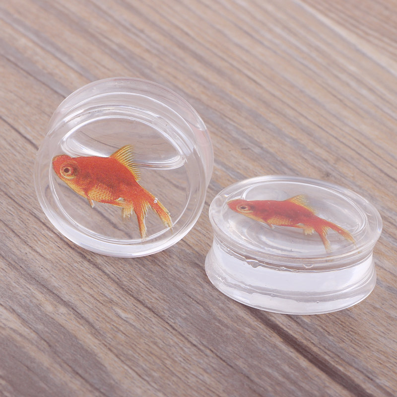 2pcs Liquid Goldfish Flesh Tunnel Ear Plug Double Flared Saddle Gauge Stretcher