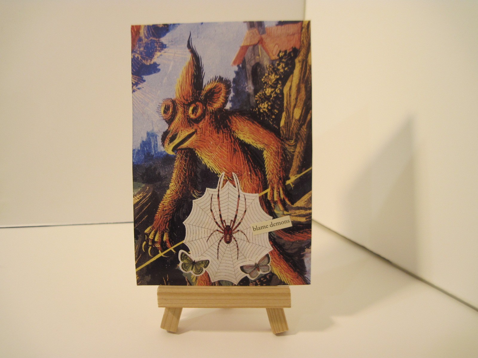 blame demons Original Collage 4 x 6 inch art Outsider Avant-Garde Gothic Brut