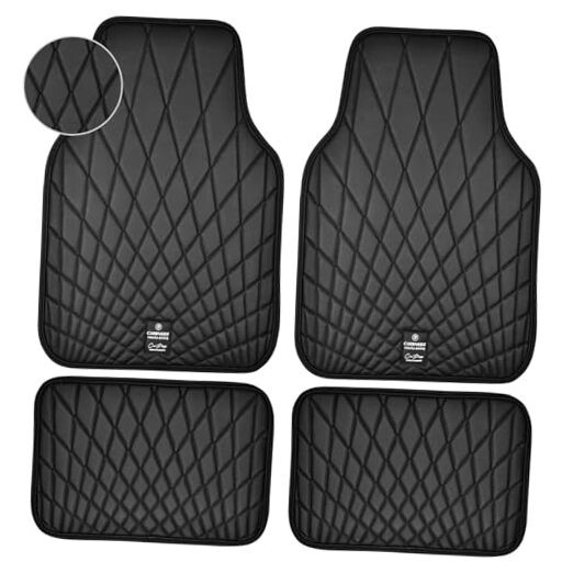  Faux Leather Floor Mats for Cars, Luxury Waterproof All Weather Car All Black