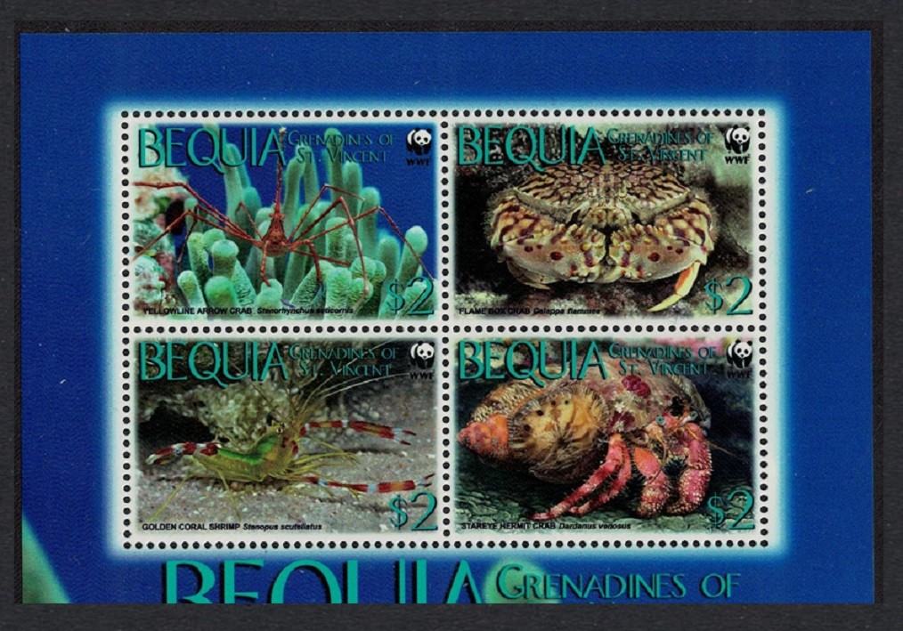 Bequia WWF Caribbean Reef Crustaceans Block of 4 2010 MNH MI#647-650