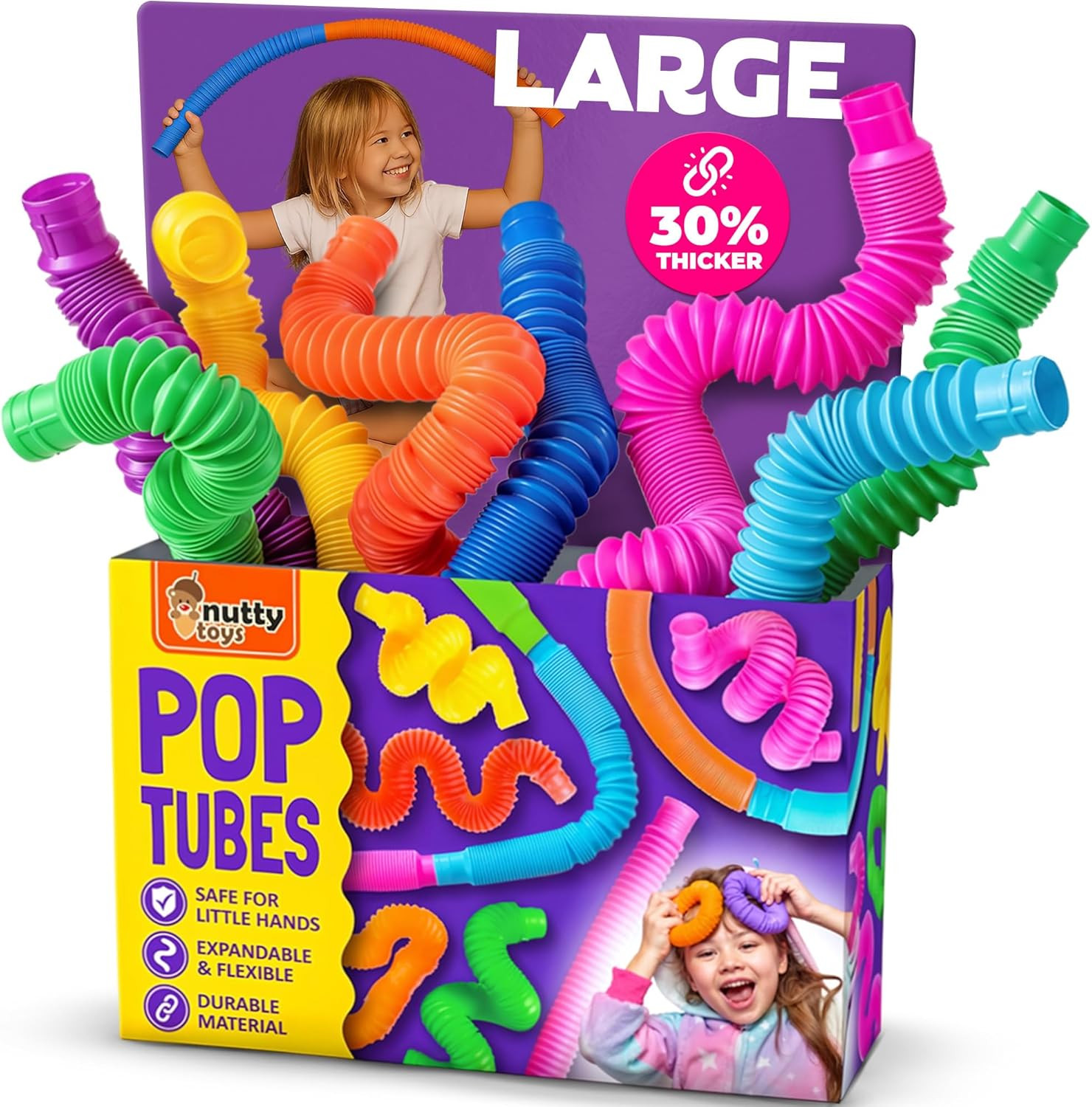 Pop Tubes - Large 8-Pack Sensory Toys - Creative STEM Learning for Kids & Toddle
