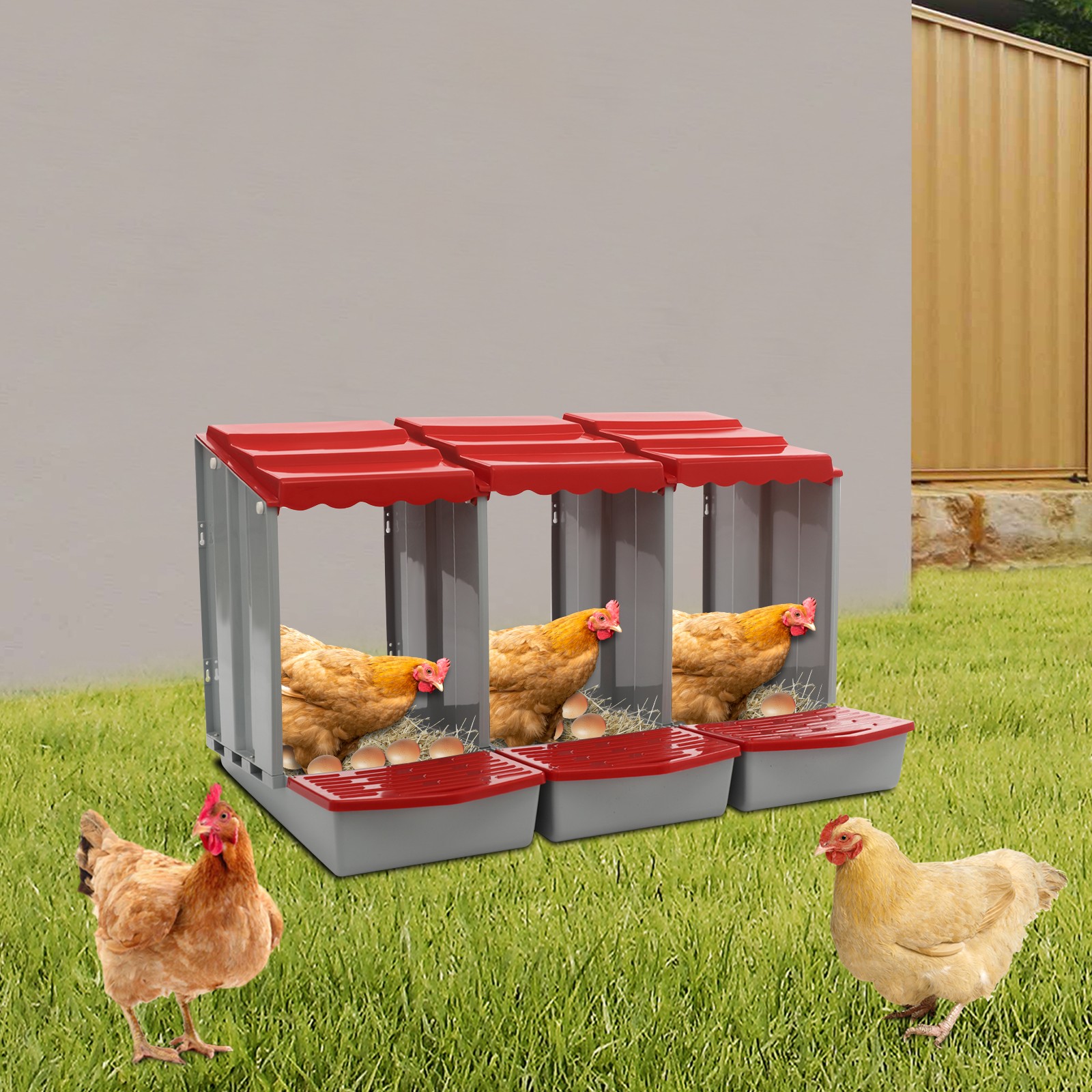 3-Compartment Chicken Nesting Box for Efficient Egg Laying and Easy Collection