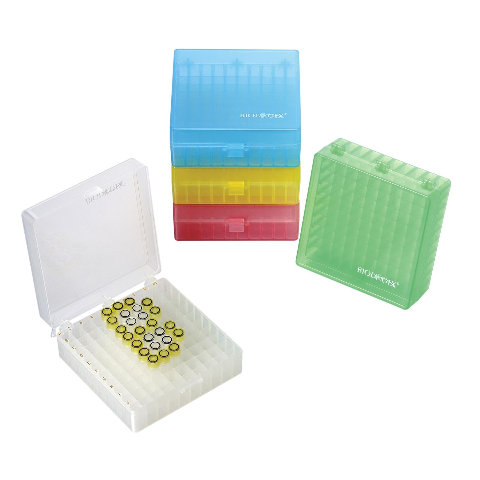 5 PCS 100Well Polypropylene Freezer Lab Boxes Hinged Lid Assorted Colors