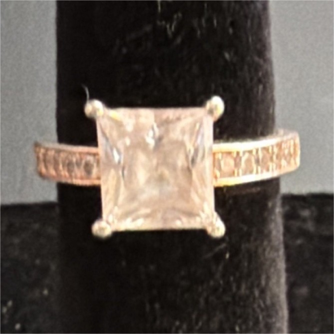 Princess Cut White Stone Silver Engagement Ring Prong Setting Size 4