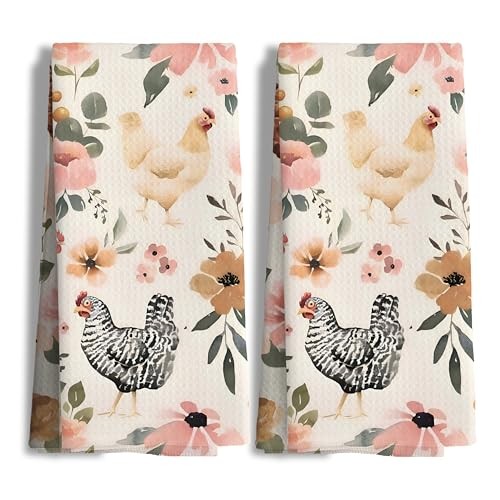 Chicken Kitchen Towels Set of 2,Chicken Gifts for Women, Chicken Mom Color 08