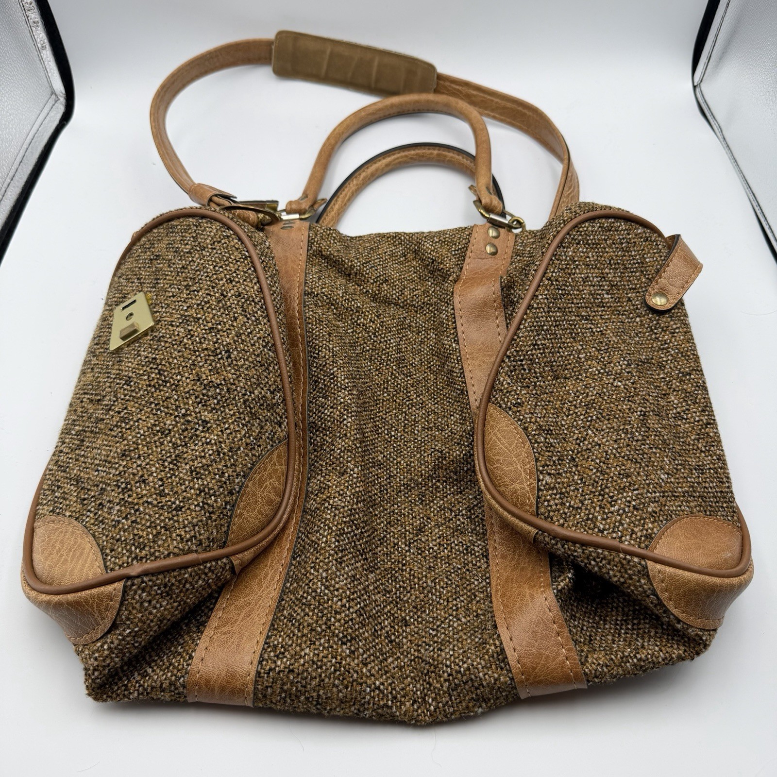Vintage Atlantic Tweed And Leather Carry-on Bag