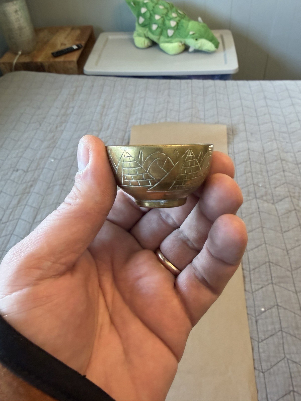 Bronze Handmade Engraved Egyptian Motif Small Bowl